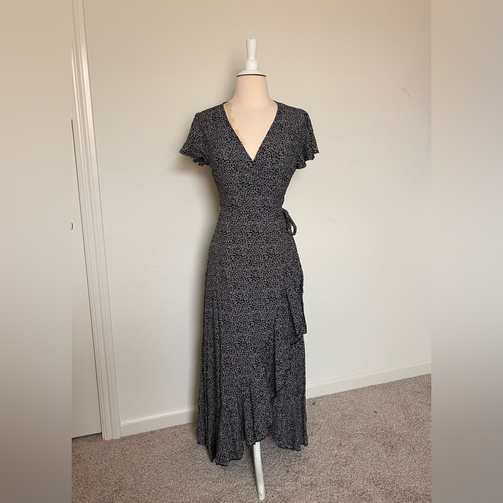 Elegant Black Floral Wrap Dress